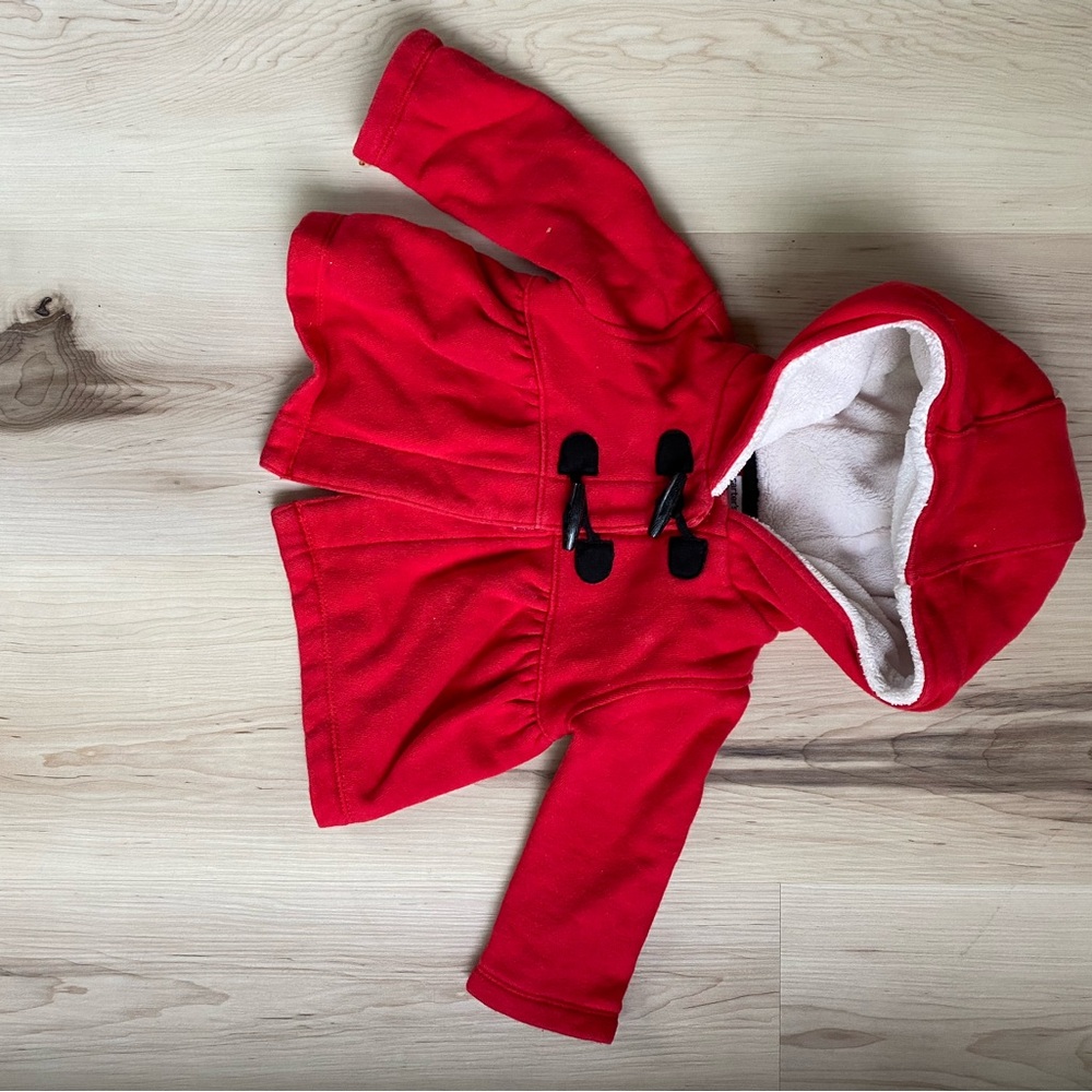 Red Hooded Toggle Coat for Kids
